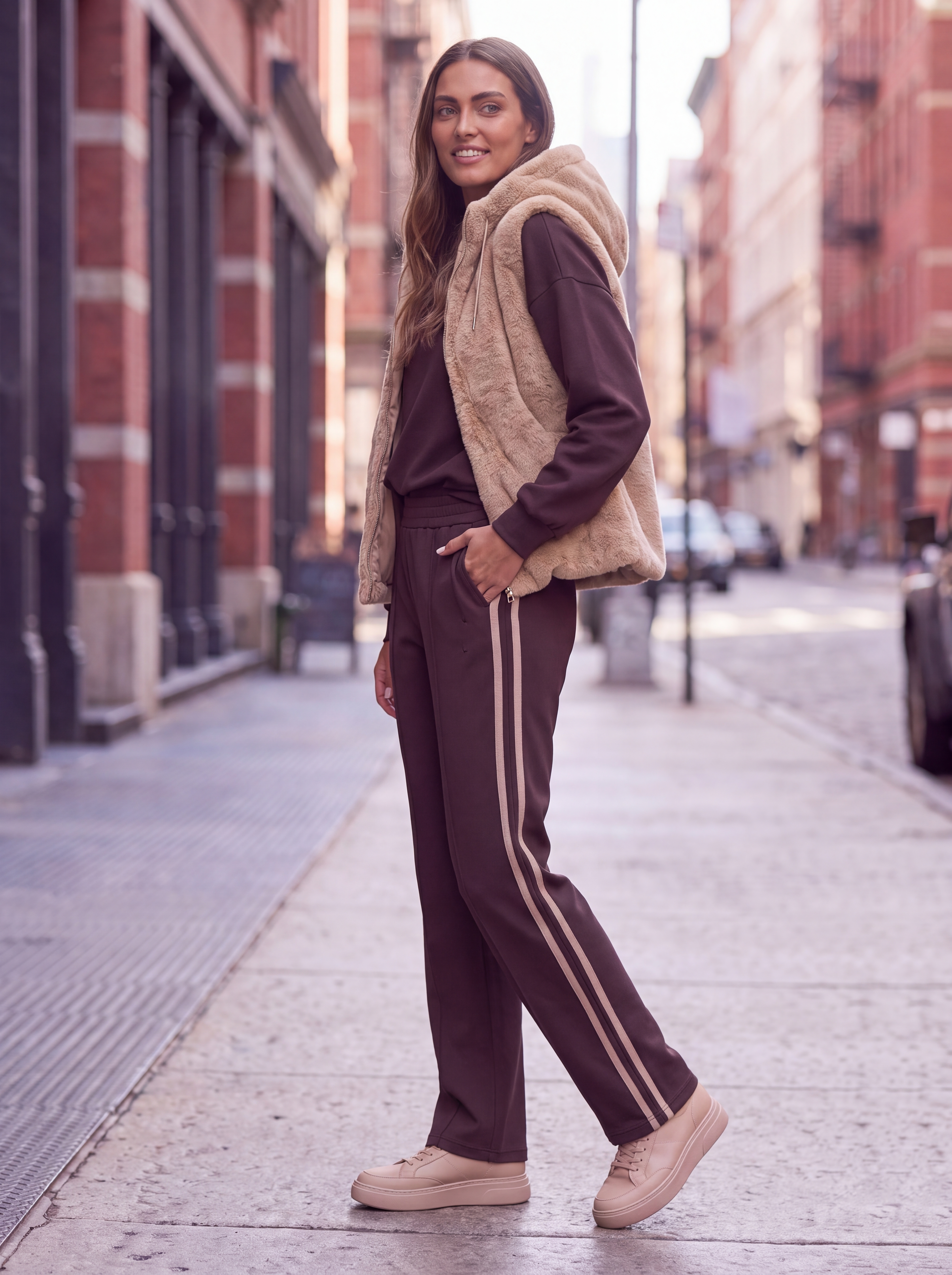 Dámska kožušinová vesta s kapucňou BROADWAY NYC FASHION ECRU - Béžová s.WEAR 4
